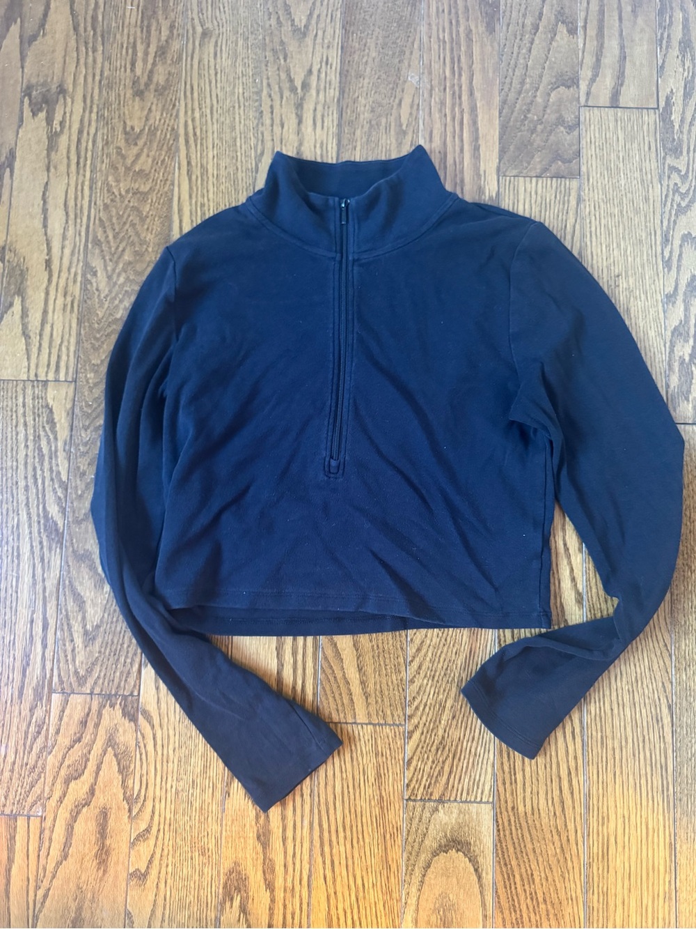 Sunday Best Black Half-Zip Cropped Long Sleeve Top